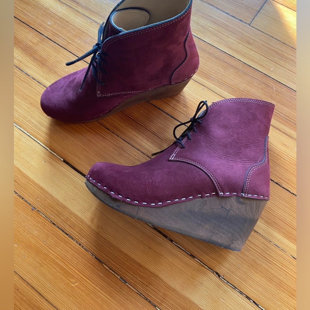 Maguba Casablanca Merlot suede lace up wedge booties made in Sweden 40 - Picture 1 of 12
